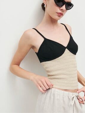 Reformation Lee Cotton Sweater Tank Oatmeal And Black - Size S